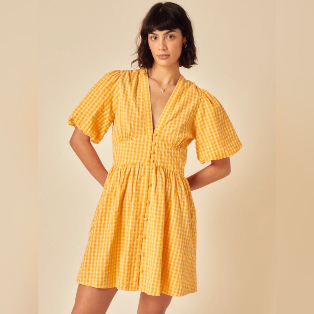 NWT Nobody’s Child Yellow Gingham Starlight Mini Dress Size 0